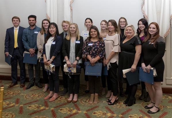Interior design senior Casey Anderson (third from left) and industrial design senior Noah Howells (fifth from left) were recognized by the Carolinas Chapter of the International Furnishing and Design Association as 